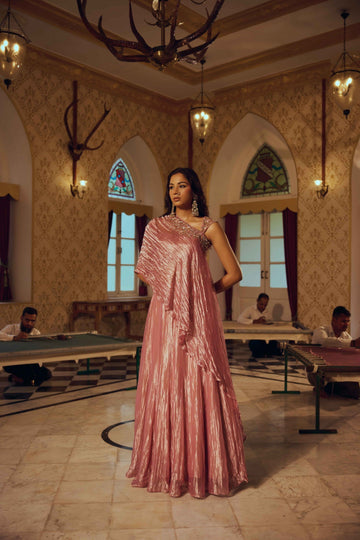 Ishara Dust Pink Asymmetric Lehenga