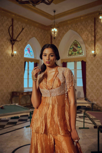 Elysia Orange Peplum Sharara Set