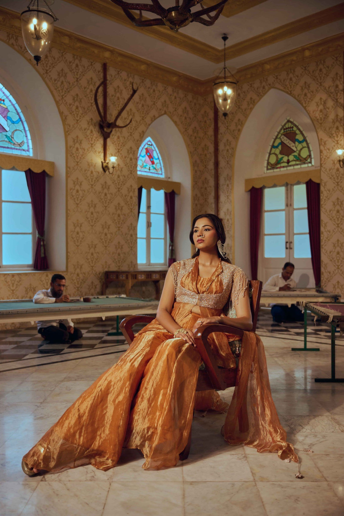 Elysia Orange Peplum Sharara Set
