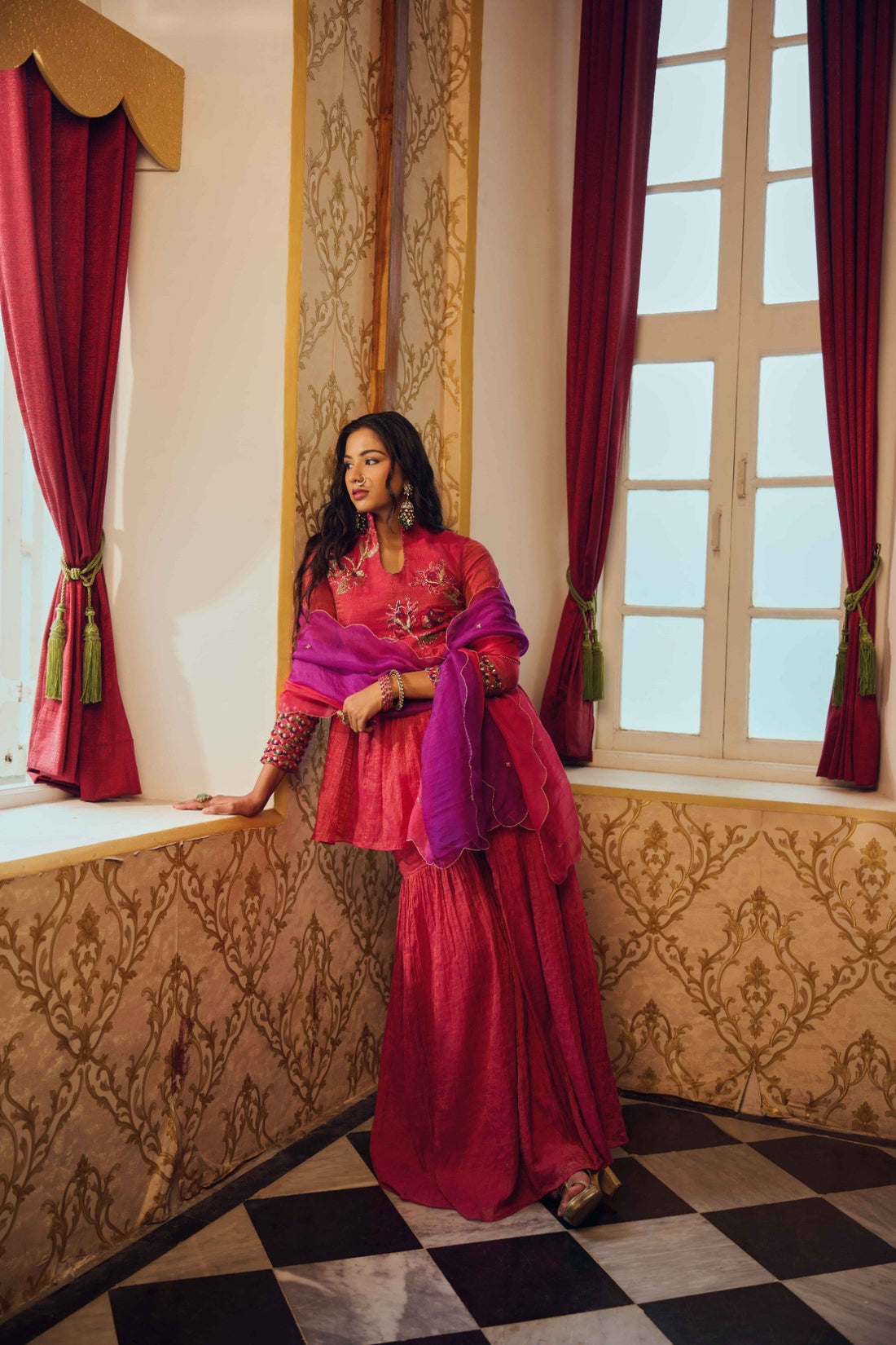 Amaya Red Chanderi Sharara Set