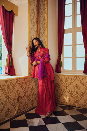 Amaya Red Chanderi Sharara Set