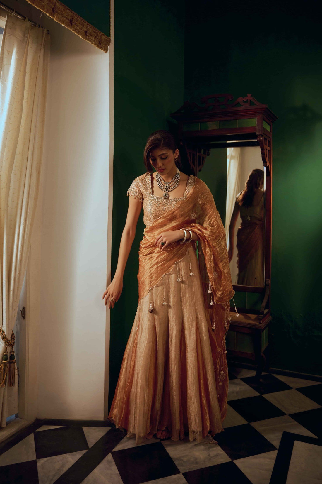 Elina Orange & Beige Saree
