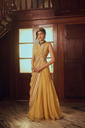 Elowen Sunlit Yellow Pearl Lehenga
