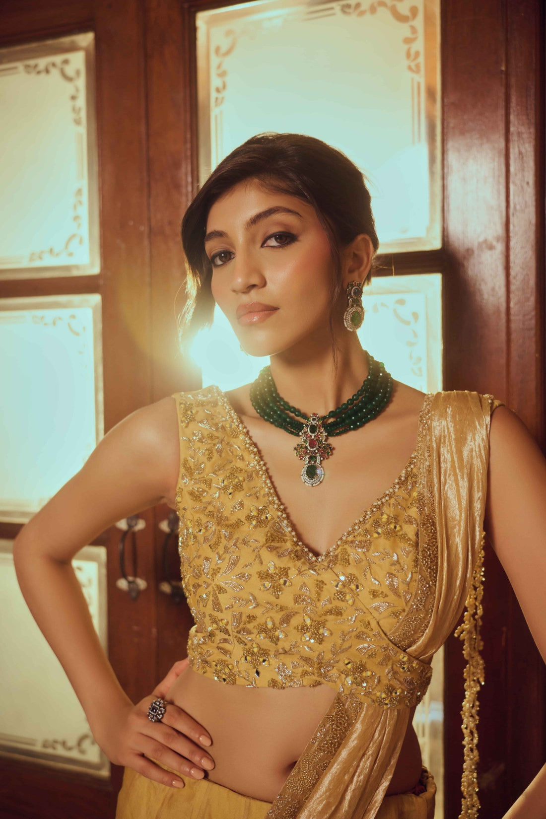 Elowen Sunlit Yellow Pearl Lehenga