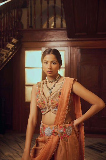 Cassira Brown Organza Sharara Set