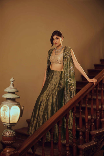 Esmera Green Mirror Jacket Lehenga Set