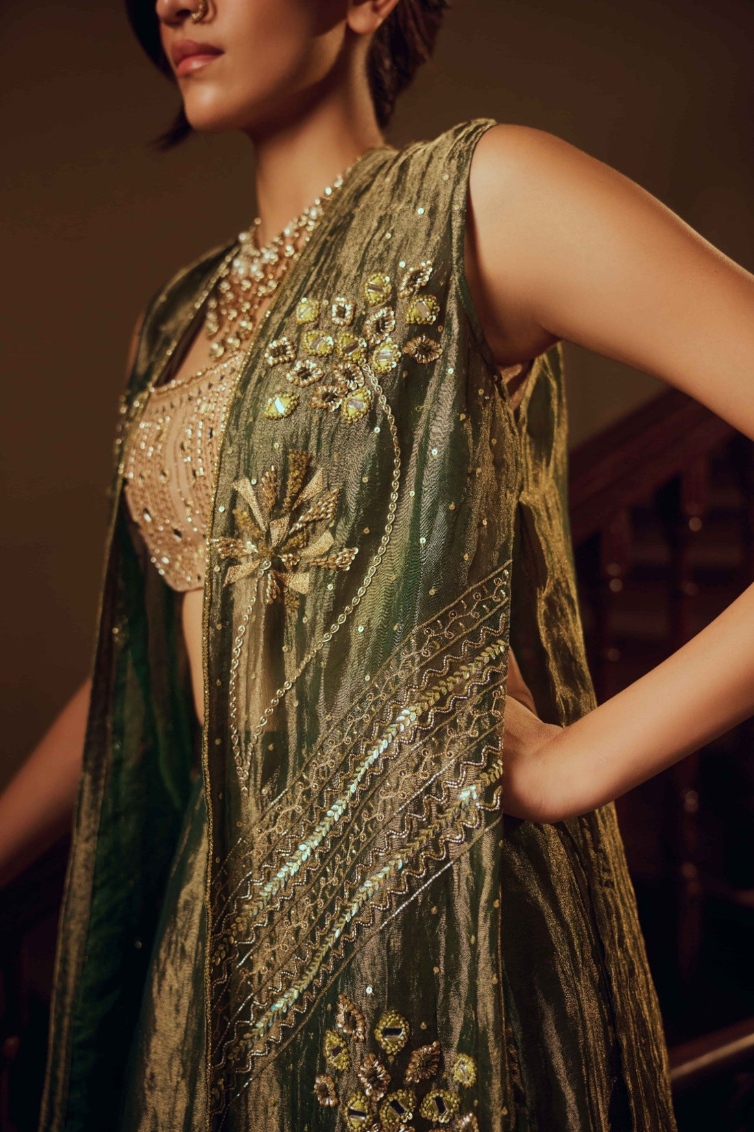 Esmera Green Mirror Jacket Lehenga Set