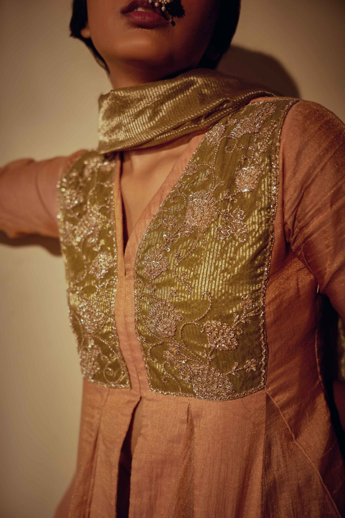 Auretta Peach Green Sharara Set