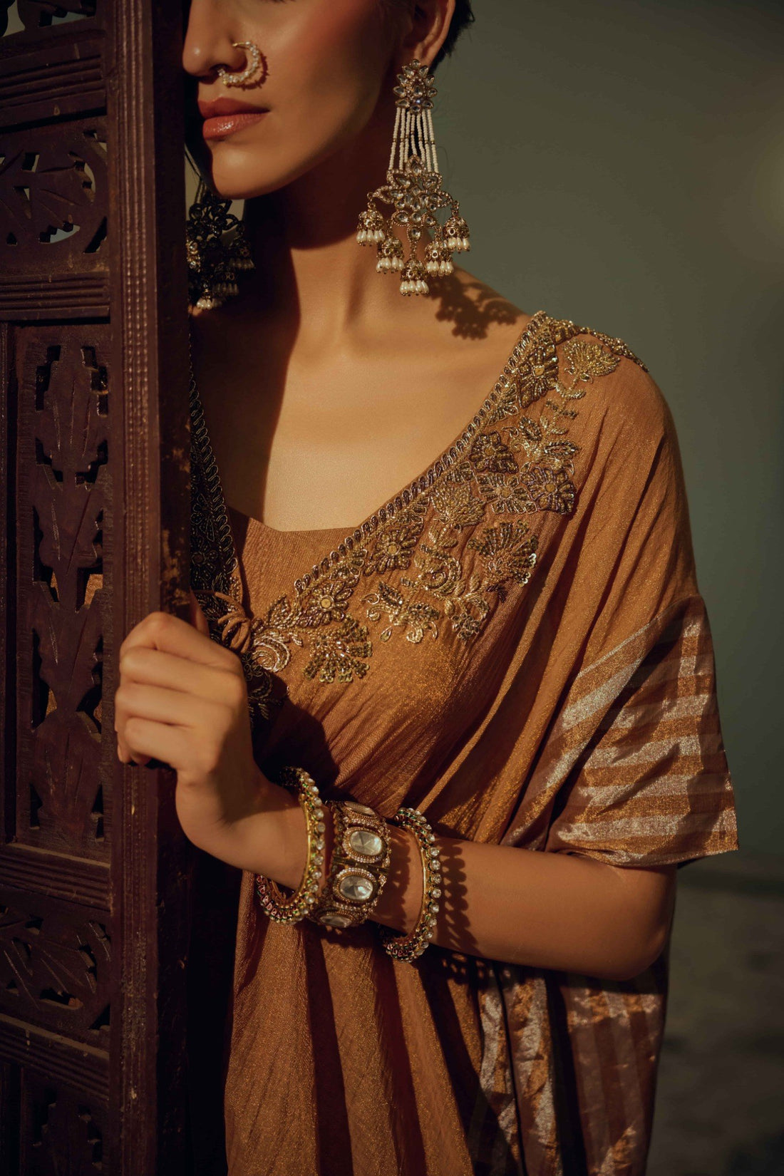 Ophelia Brown Chanderi Kaftan Set
