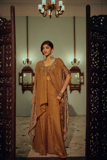 Ophelia Brown Chanderi Kaftan Set