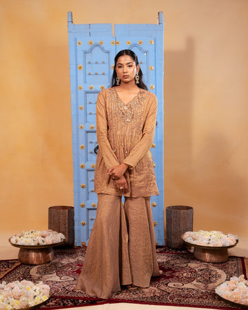 Varela Brown Chanderi Co-ord Set