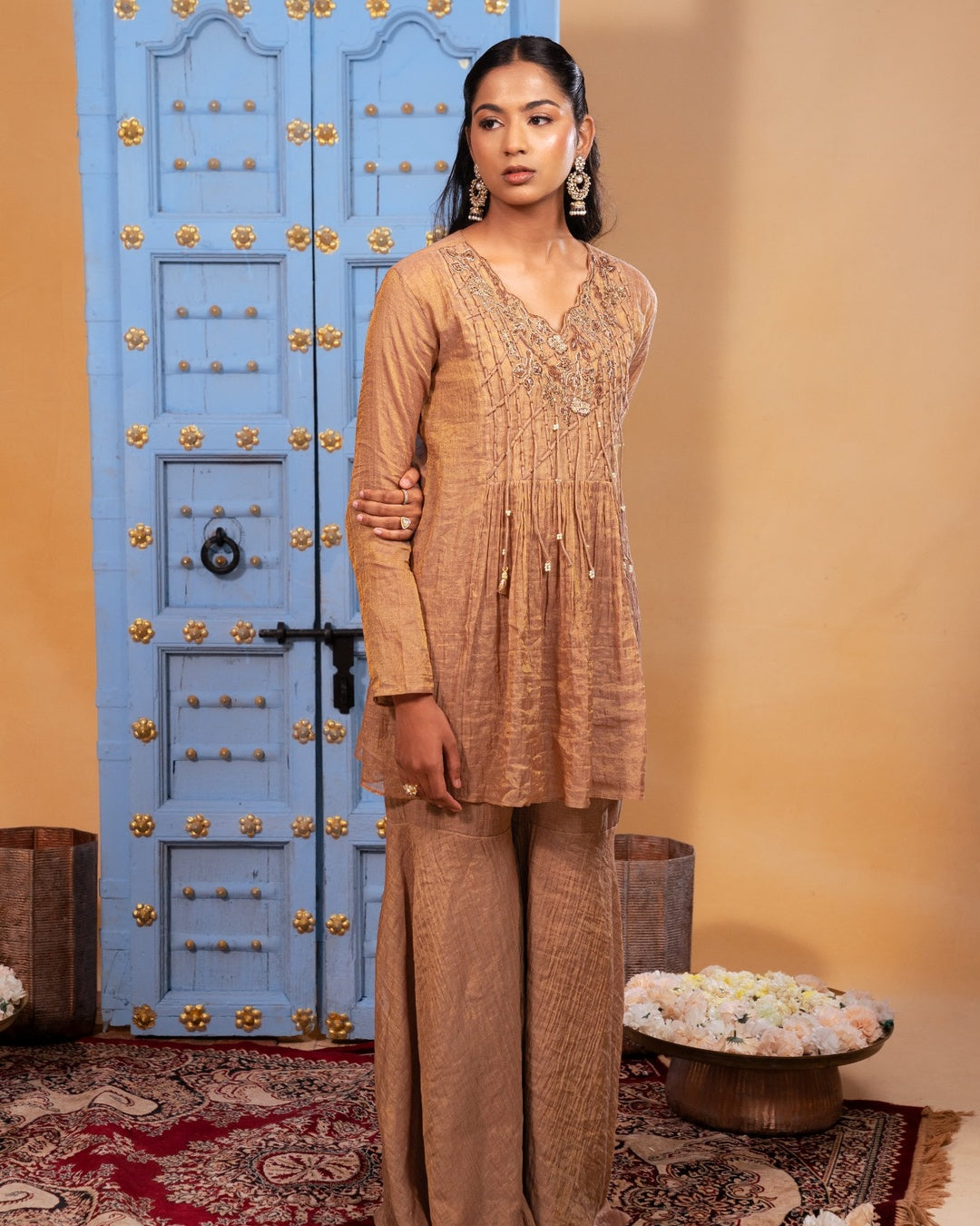 Varela Brown Chanderi Co-ord Set