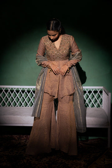 Ferra Brown Peplum Sharara Set