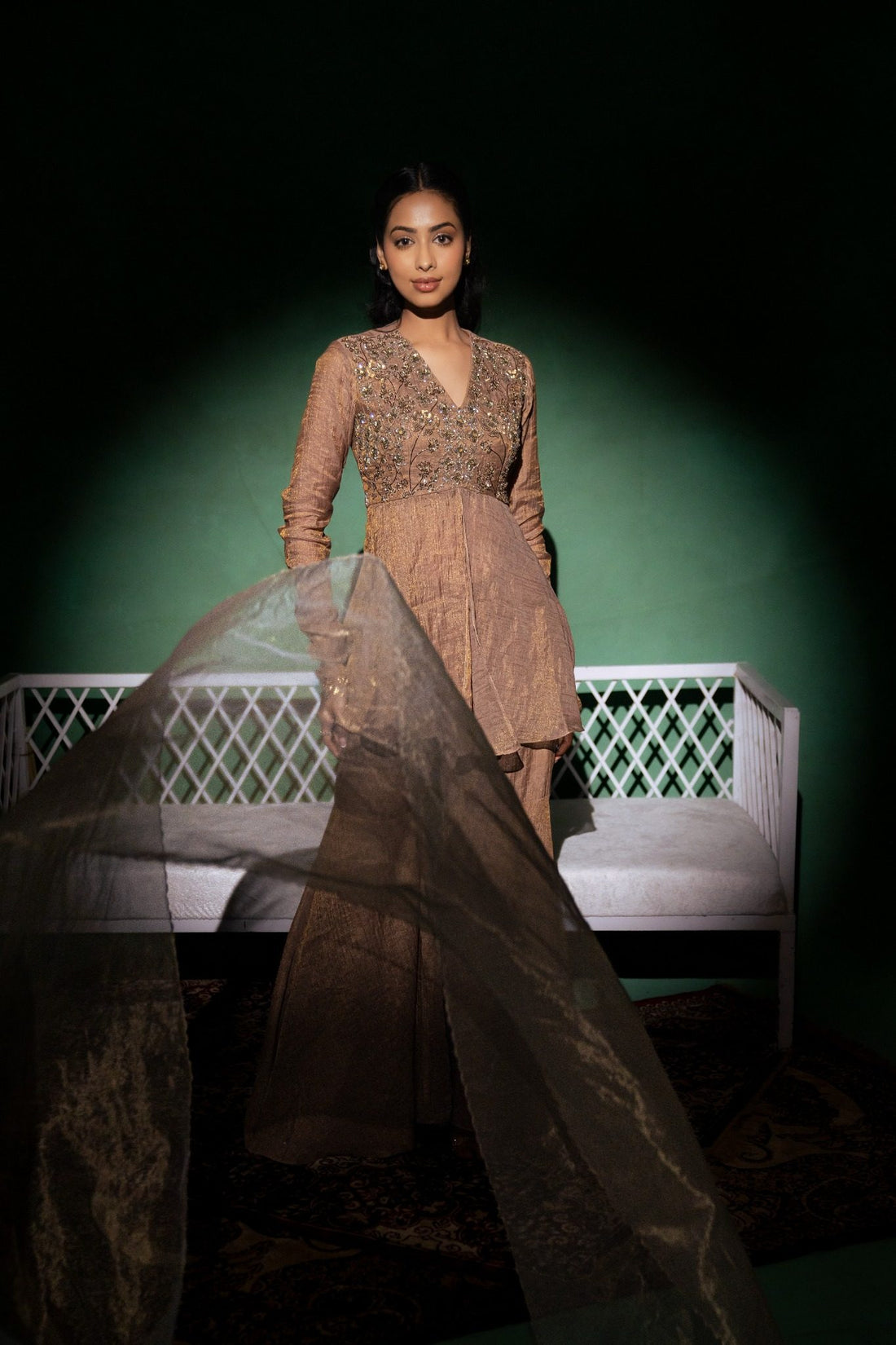 Ferra Brown Peplum Sharara Set