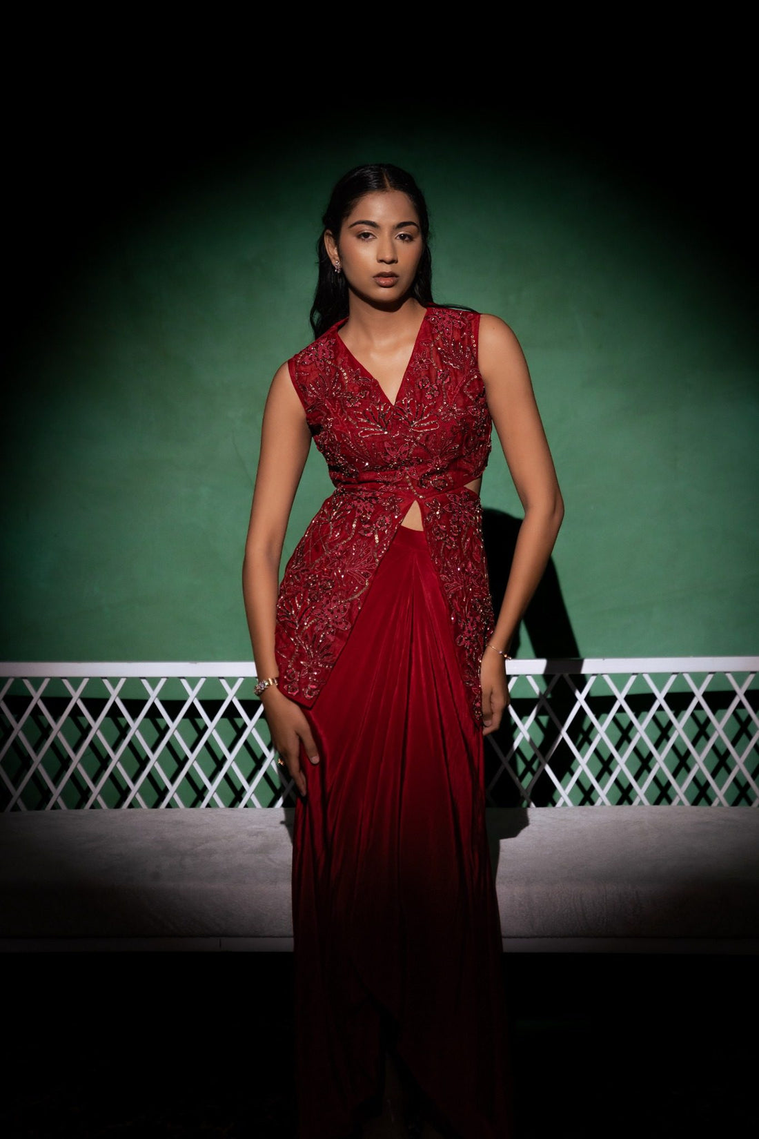 Carmin Red Cut-Out Drape Set