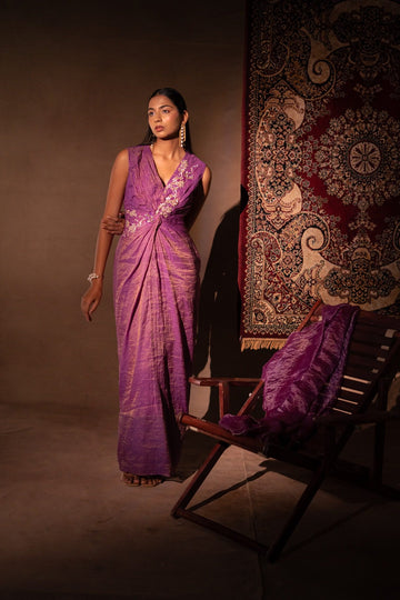 Oriana Purple Tissue Cape Dress Set