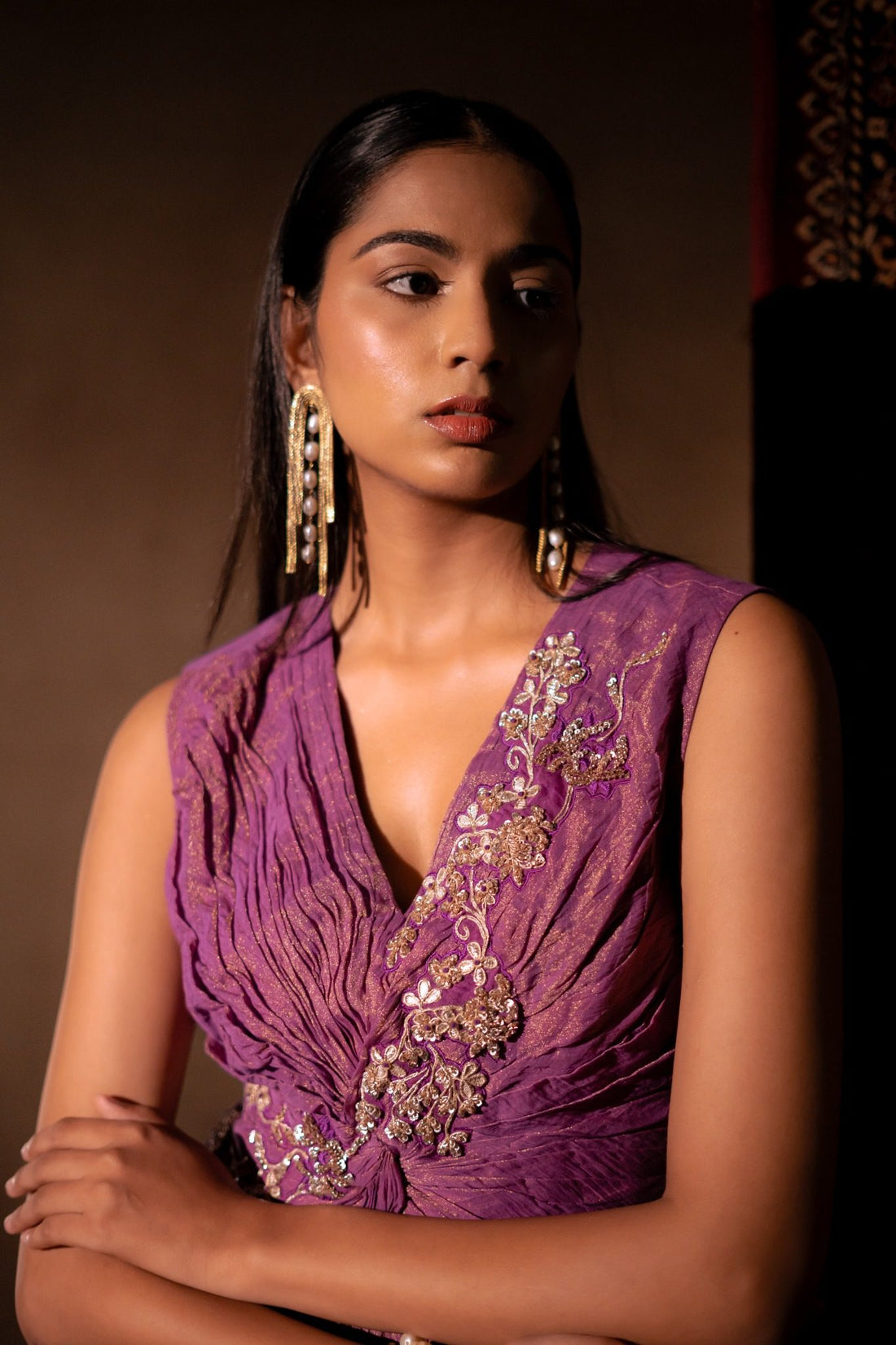 Oriana Purple Tissue Cape Dress Set