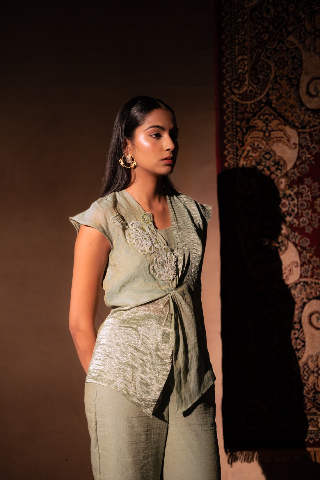 Liora Green Chanderi Co-ord Set